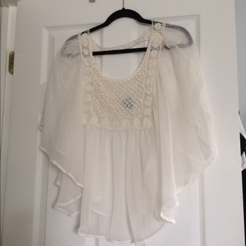 Worn once Sheer and crochet overlay top